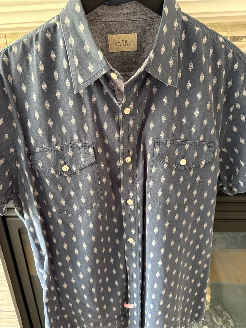 Jachs Blue Short-Sleeve Patterned Button-Down Shirt